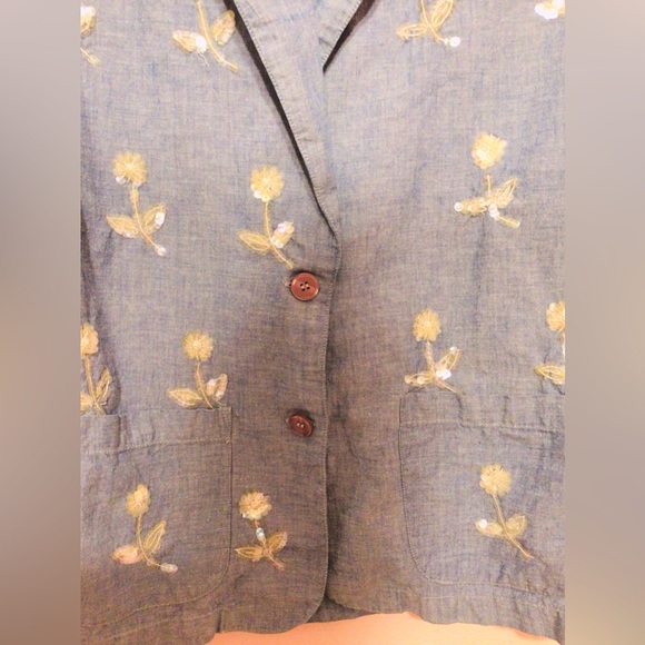 Vintage Susan Starkman lightweight denim flower sequin 2 button jacket medium - Picture 7 of 9